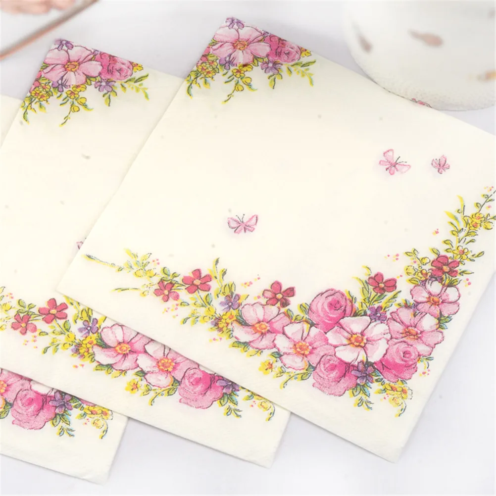 20pcs/pack Pink Flowers Beauty Design Paper Napkins Cafe & Party Tableware Tissue Napkins Decoupage Decoration Paper 33cm*33cm paper napkins,tissue paper decoration