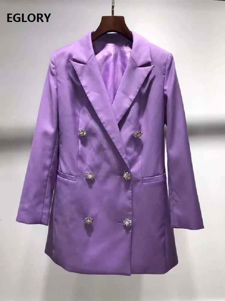 

High Quality Blazer Coats 2020 Autumn Winter Blazers Women Notched Collar Beading Buttons Deco Long Sleeve Elegant Purple Coats