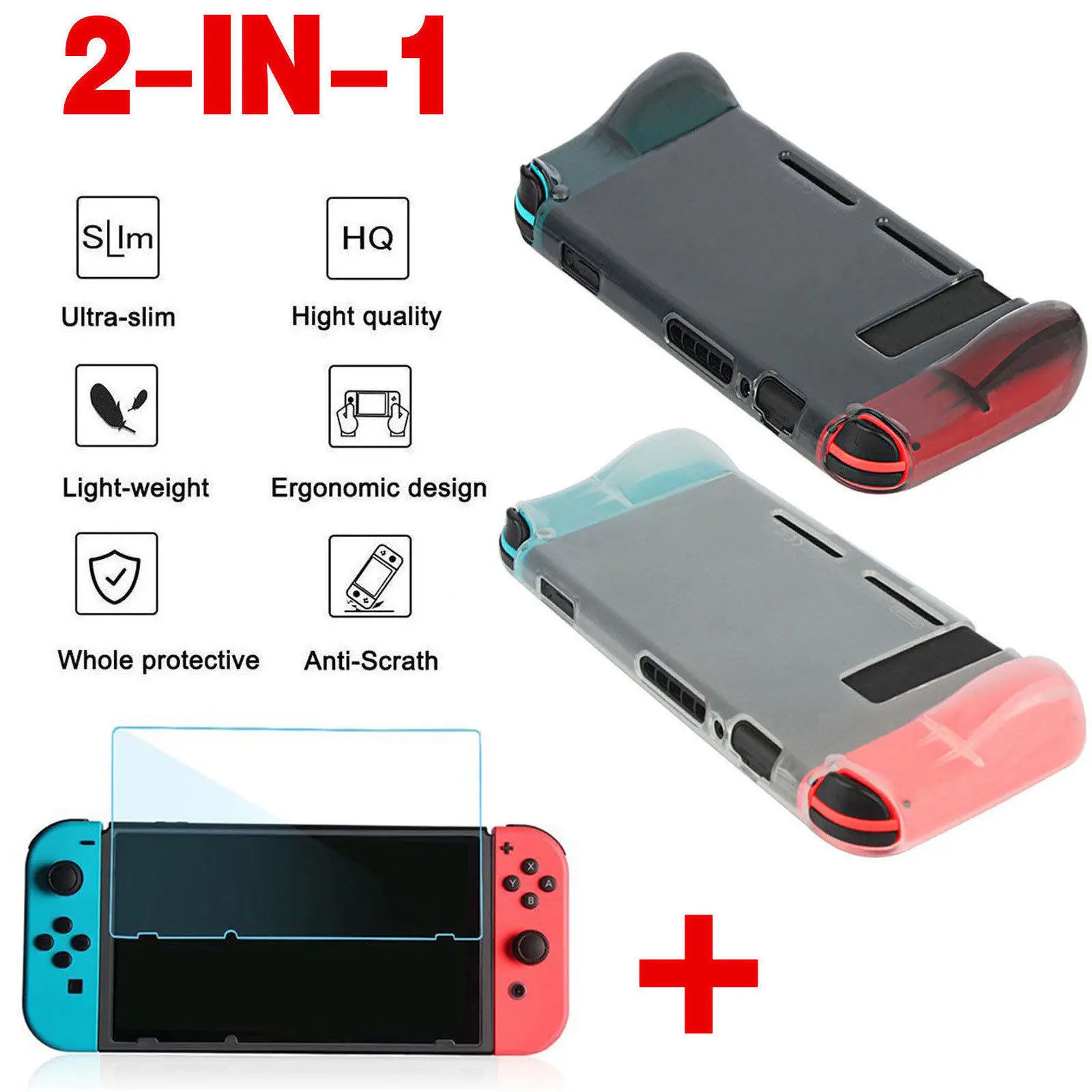 

OSTENT TPU Protective Crystal Cover Case + PET Protective Film for Nintendo Switch Console