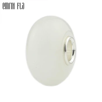 

White Natural Stone Beads 925 Sterling Silver Charm Beads Fit European Charm Bracelets Round Beads For Jewelry Making Big Hole