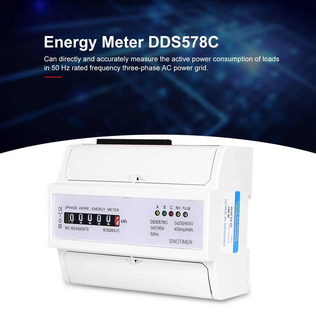 SINOTIMER DDS578C трехфазный 7P аналоговый электронный счетчик энергии механический кВтч-метр AC 380 В 5-100A din-рейка монтаж