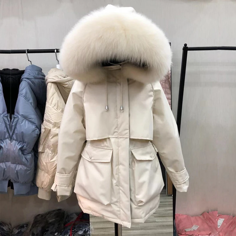 Fitaylor, очень большая женская зимняя куртка с натуральным лисьим мехом, 90% белый утиный пух, толстые парки с капюшоном, теплая верхняя одежда