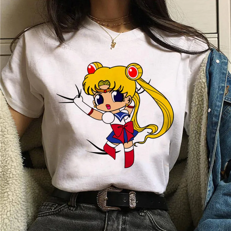 Сейлор Мун футболка Милая женская кошка harajuku ulzzang 90s футболка гранж каваи корейский стиль графическая футболка Женские футболки с принтом - Цвет: 528