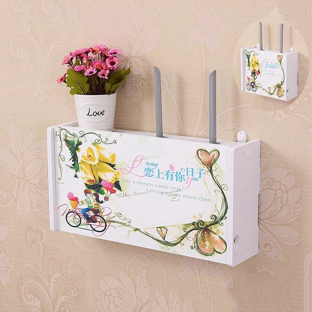 

Wireless Wifi Router Storage Box Wall Shelf Hanging Plug Board Bracket Cable boxes Wood-Plastic Home Decor Router Organizer Box