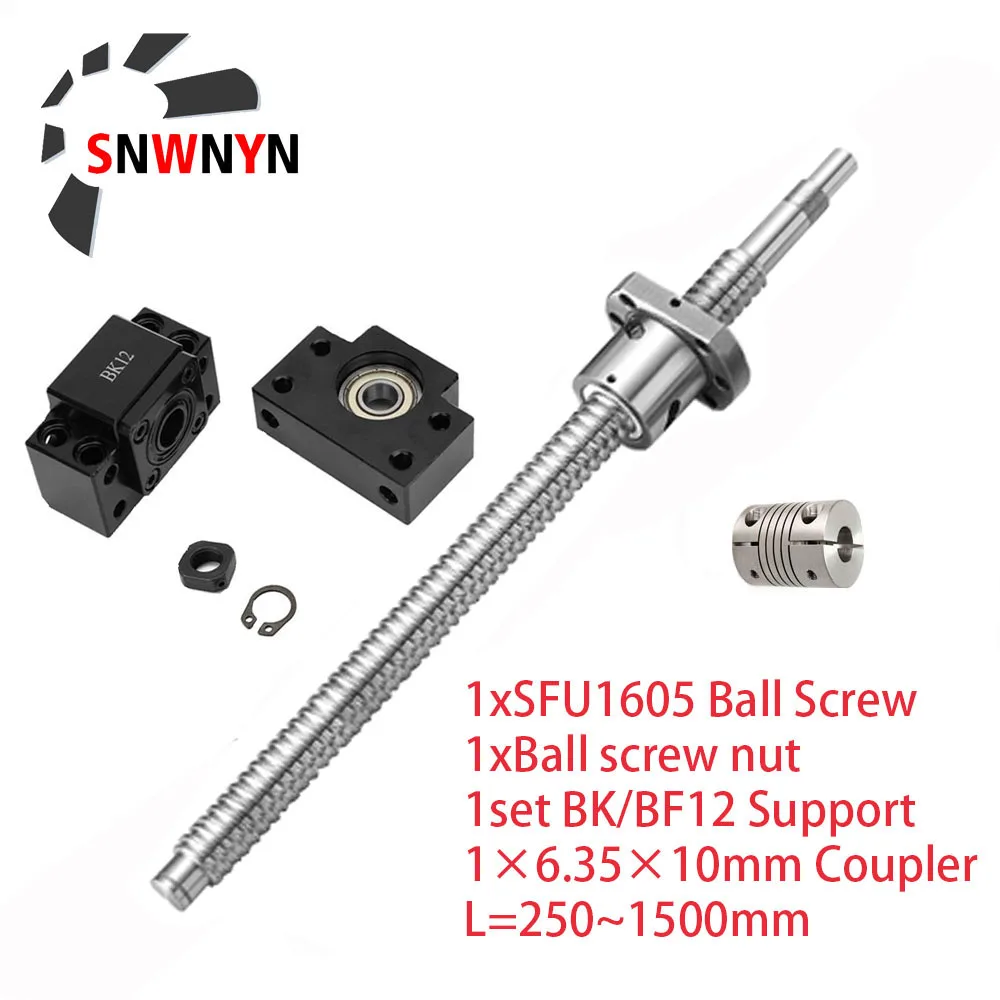 SFU1605 550mm Ball Screw with BK12 BF12 Support and 6.35x10mm Coupler for CNC 
