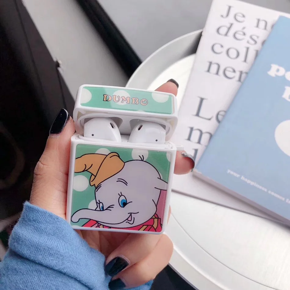 Green Dumbo Чехол для AirPods с милым цветком, медведем, уткой, фруктами, слоном, чехол для наушников для Apple Airpods 2, глянцевая крышка, крючок карабина - Цвет: Green Dumbo