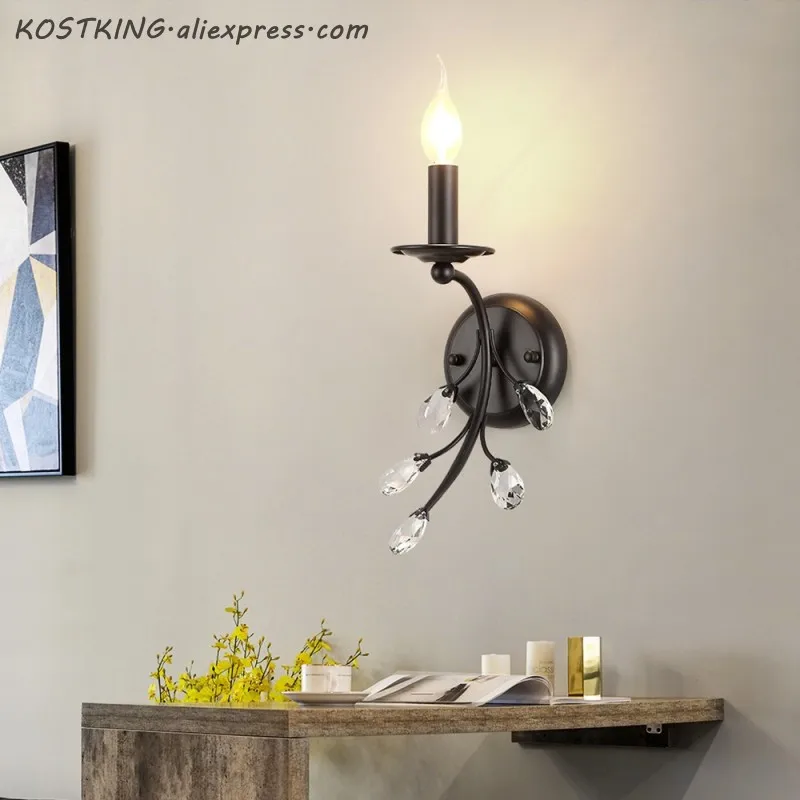 wall lamp D Черные хрустальные люстры для гостиной люминесцентные люстры для украшения Современная Люстра для гостиной осветительное приспособление - Цвет абажура: wall lamp D