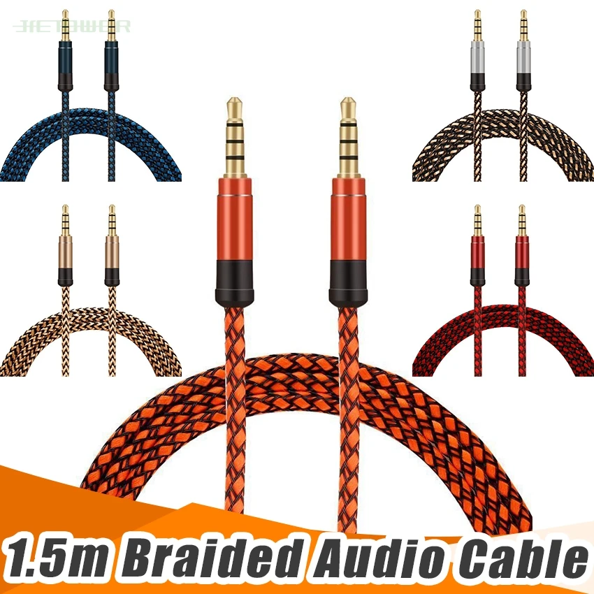 Jack 3 5mm Audio Cable Nylon Braid 3 5mm Car AUX Cable 1 5M Headphone Extension Code for Phone MP3 Car Headset Speaker
