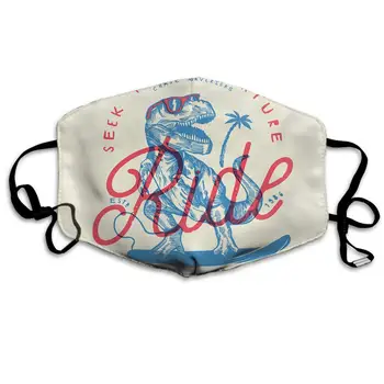 

Swono Mask Dinosaur,Ride The Wave - Dinosaur Surfer Drawing Vintage Print Polyester Anti Dust Face Mask-Washable and Reusable