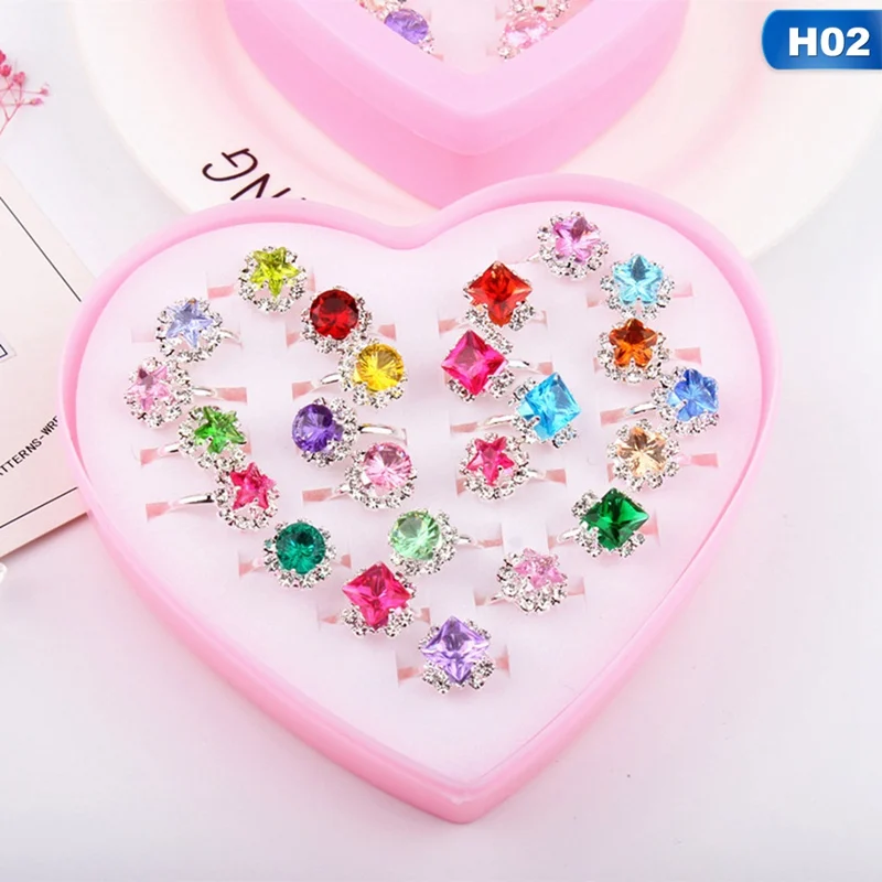 Flower Heart Ring Set Mixed Baby Kids Girl Children's Cartoon Rings 12/24/set For Christmas Gift