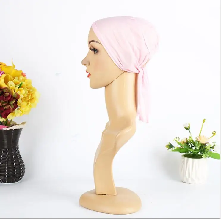 6 light pink Растягивающаяся завязывающаяся сзади кепка под хиджаб, однослойная внутренняя Кепка для хиджаба, Хрустальная конопляная мусульманская Кепка-хиджаб, тюрбан, исламский шарф - Цвет: 6 light pink