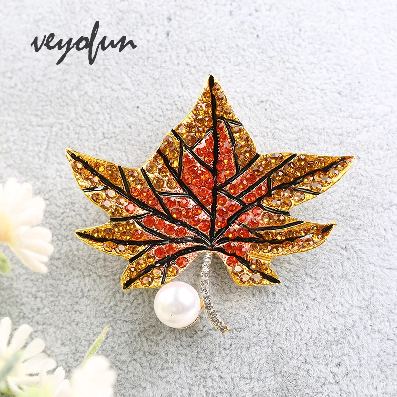 Veyofun Maple Leaves ZA Pearl Rhinestone Brooch pin for Women Vintage Jewelry Accessories New 2019 | Украшения и аксессуары