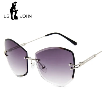 

LS JOHN Rimless Sunglasses Women Brand Designer Sun Glasses Gradient Shades Cutting Lens Ladies Frameless Metal Eyeglasses UV400