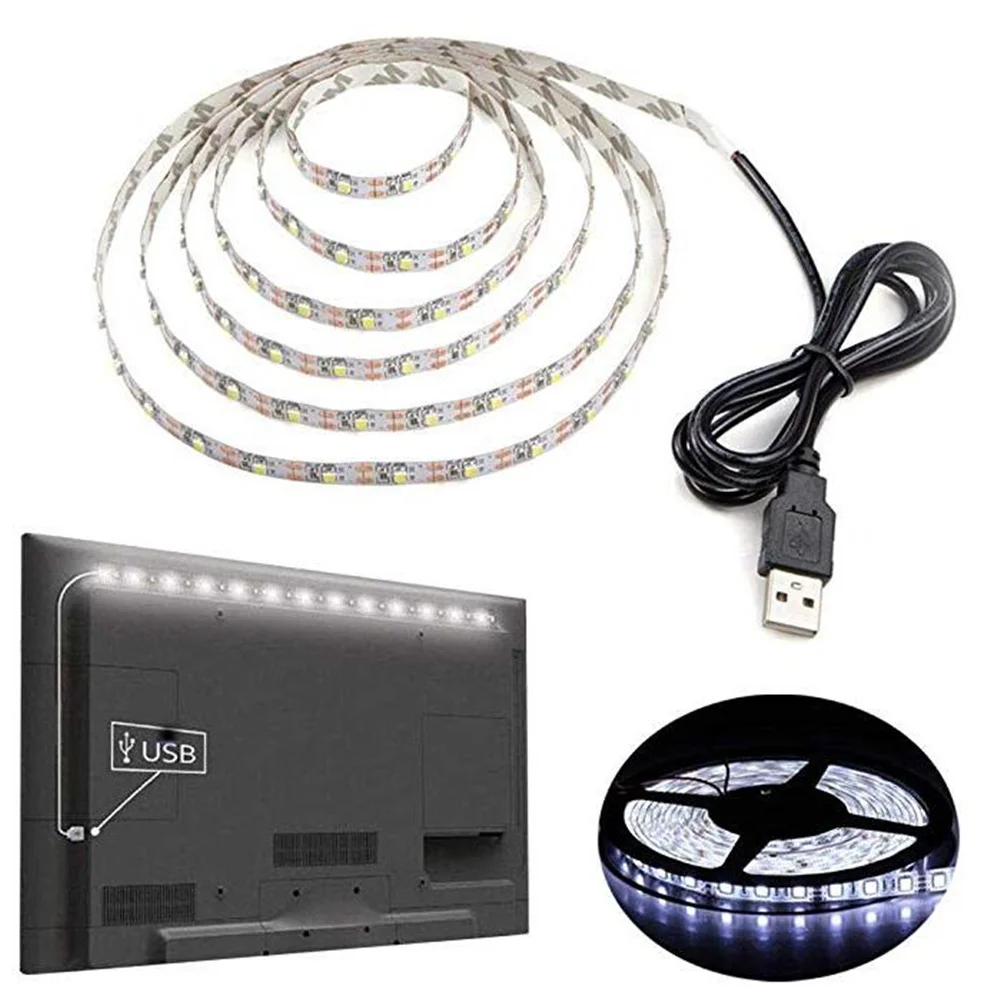 

5V 1M 2M 3M 4M 5M USB Cable Power LED strip light lamp SMD 3528 Christmas desk Decor lamp tape For TV Background Lighting