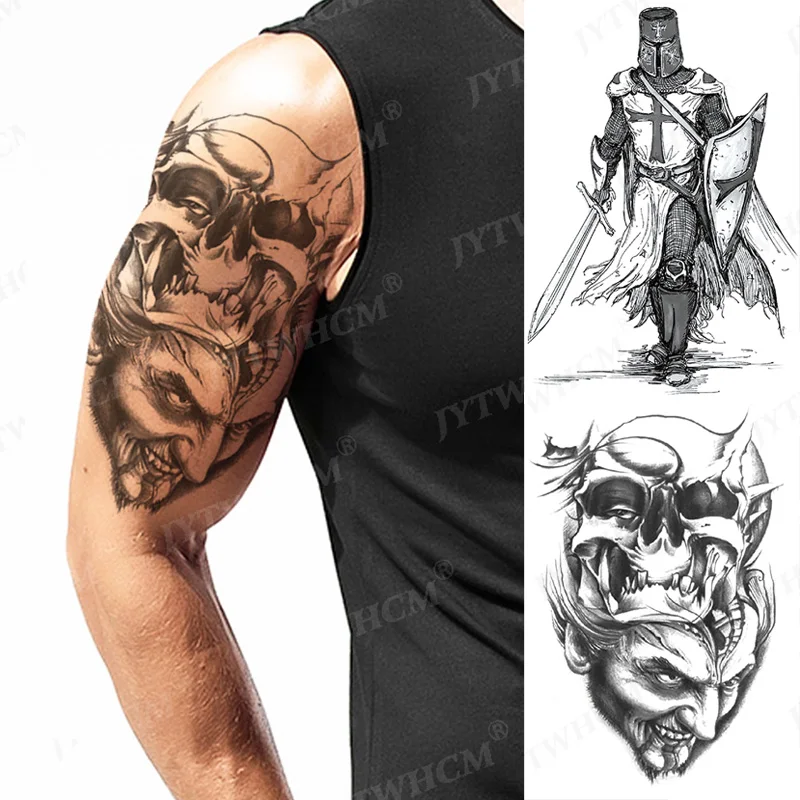 

Tribe Large Arm Fake Sleeve Temporary Tattoo Sticker Snake Clock Eye Waterproof Body Art Full Sexy Edges Tattoos For Women Men