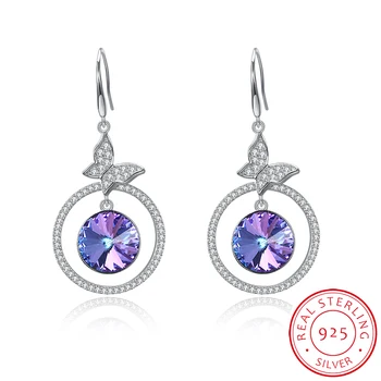 

INALIS 925 sterling silver wedding women's hanging diamond purple crystal Drop earrings pendants jewelry for women for a girl