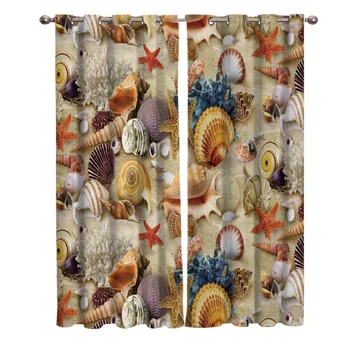 

Beach Shell Starfish Curtains Window Living Room Curtains Kitchen Indoor Window High Blackout Curtain