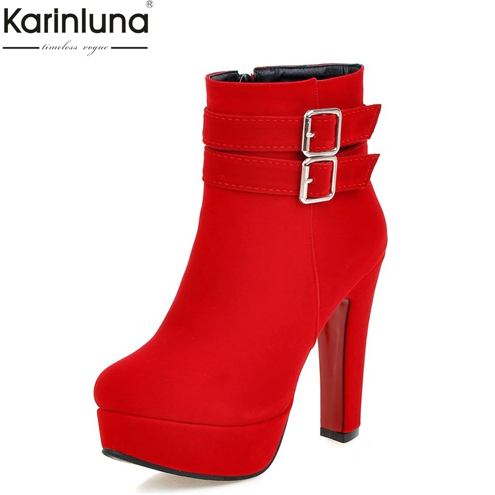 Ceny KARNILUNA plus rozmiar 30 50 modne szpilki botki kobieta 2019 Sexy platforma zimowe pluszowe buty damskie buty damskie damskie