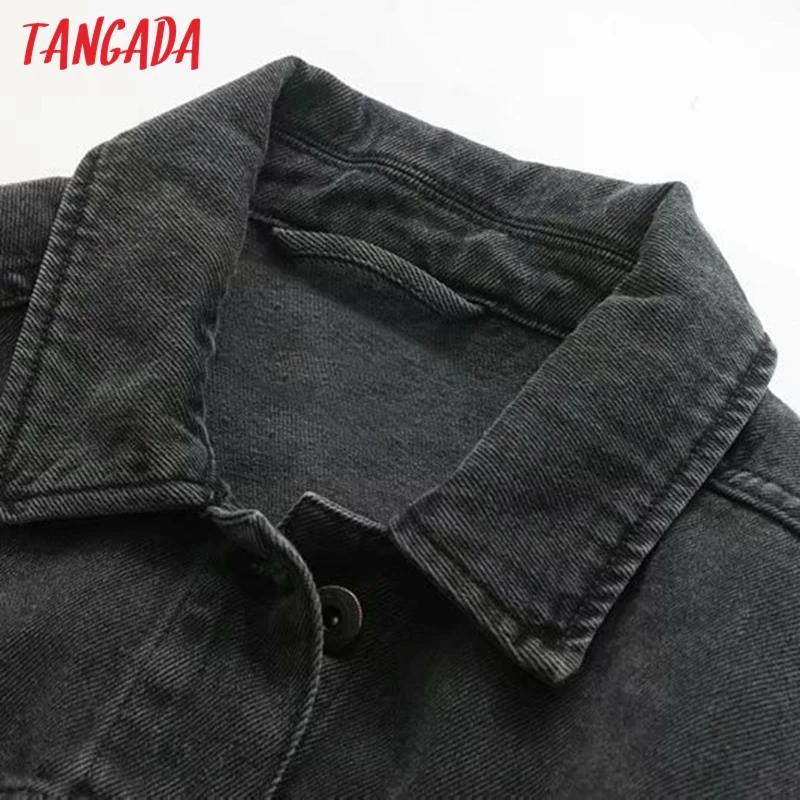 Tangada модная женская джинсовая куртка большого размера в стиле пэчворк, корейский стиль, стиль бойфренда, длинное пальто с длинными рукавами и карманами, топы 4M88