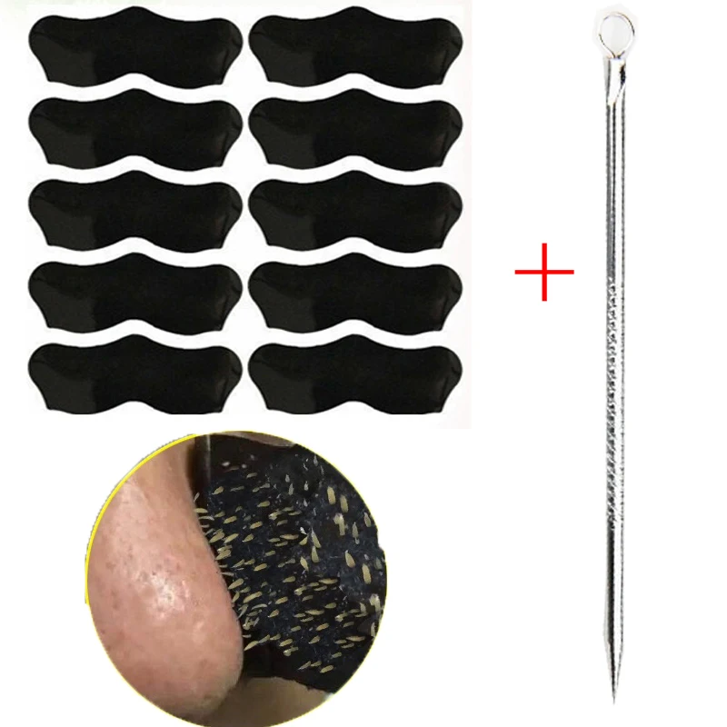 15/10pcs Black Mask Strips with Needle From Black Spots Blackhead Remover Pore Strips Pig Nose Mask Cleansing Charcoal
