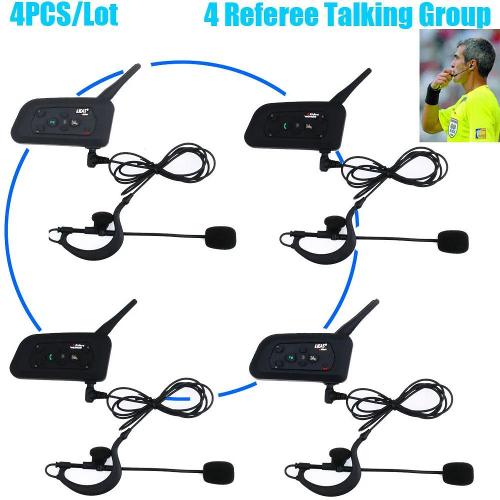 4Pcs/Set Vnetphone Bluetooth Intercom Full Duplex Football Coach Judger Earhook Earphone Referee Walkie Talkie Intercom Headset