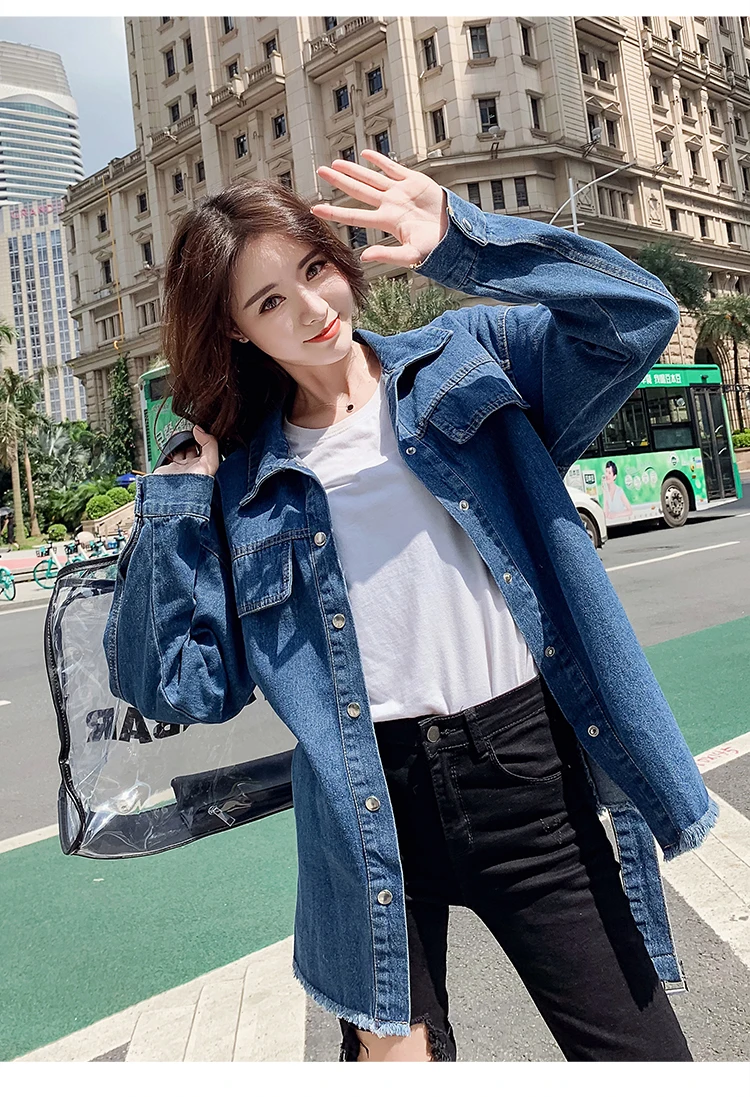 XUANSHOW Chaqueta Mujer Модные осенние однотонные длинные Для женщин куртка с поясом Повседневное уличная джинсовый жакет Женская верхняя одежда