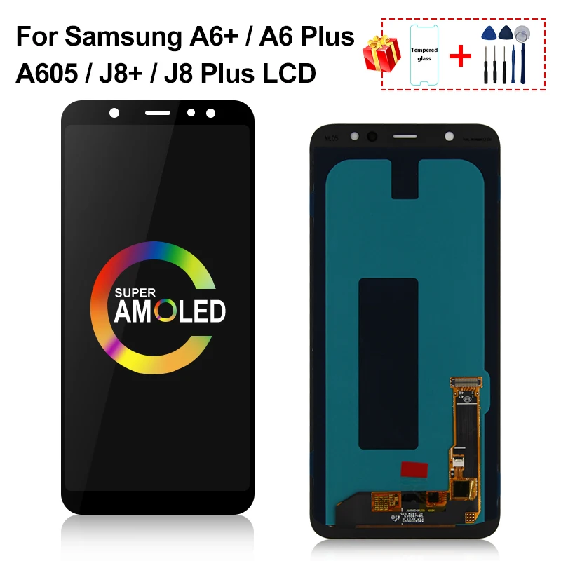 ЖК дисплей 6 0 дюймов AMOLED для Samsung Galaxy A6 Plus 2018 A605 полный сенсорный экран дигитайзер