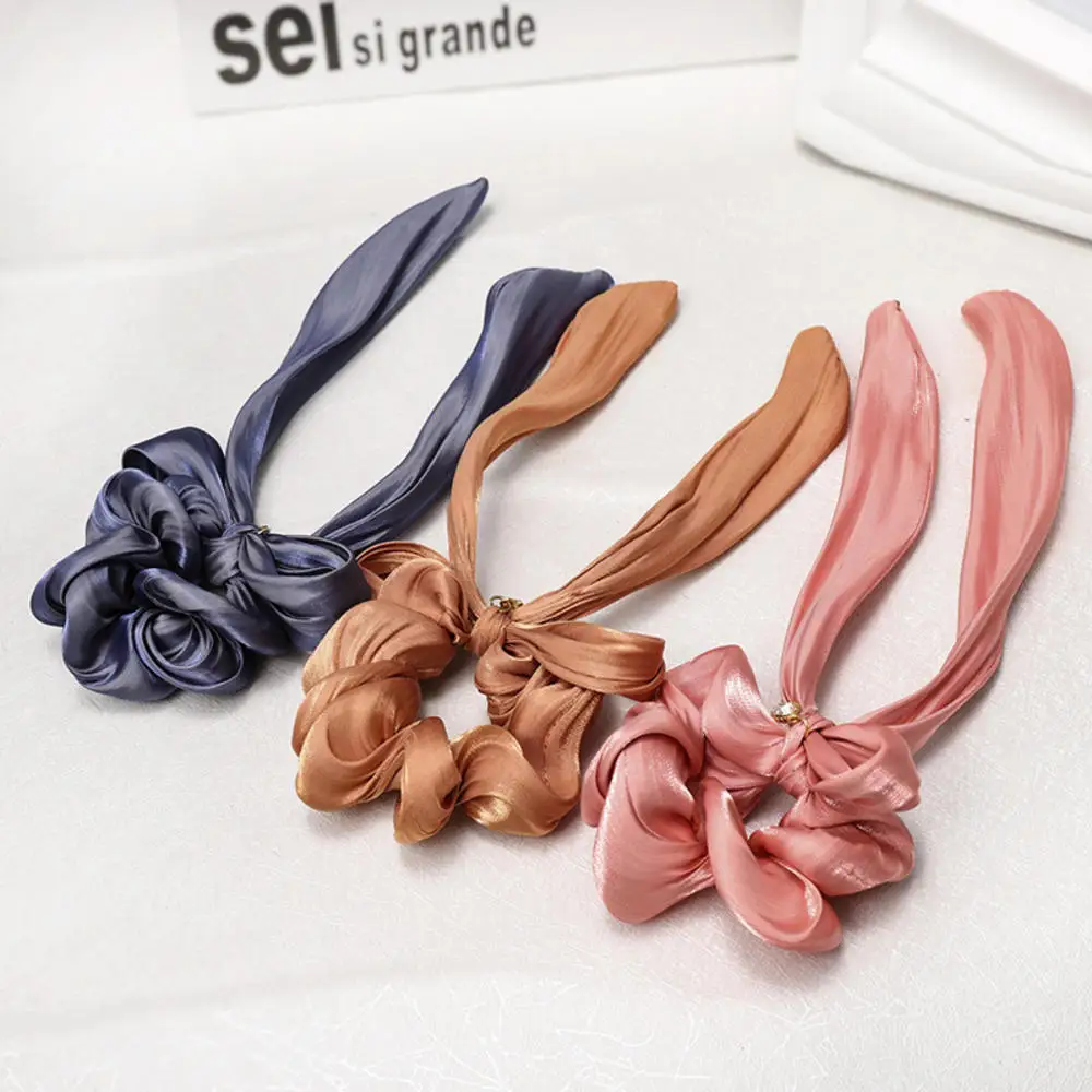 

leopard Girls Bunny Ears Chiffon Scrunchie Elastic Hair Band Bow Hair Ropes Ladies Head Band Girls Hair Ties Hair Accessories