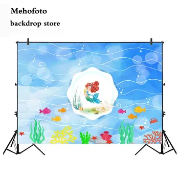 

Mehofoto Little Mermaid Birthday Party Backdrops Underwater Cartoon Backgrounds for Photography Children Backdrop Vinyl 746