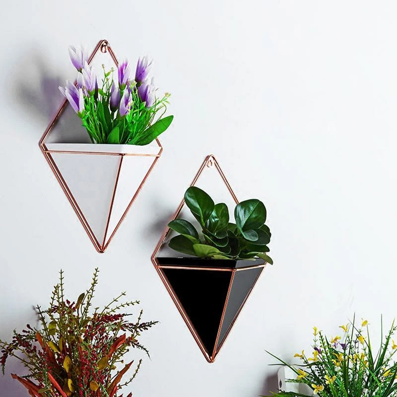 Unique Home Office Flower Pot Modern Flower Pot Indoor Hanging Planter Geometric Vase With Iron Plant Holder Flower Pots Planters Aliexpress