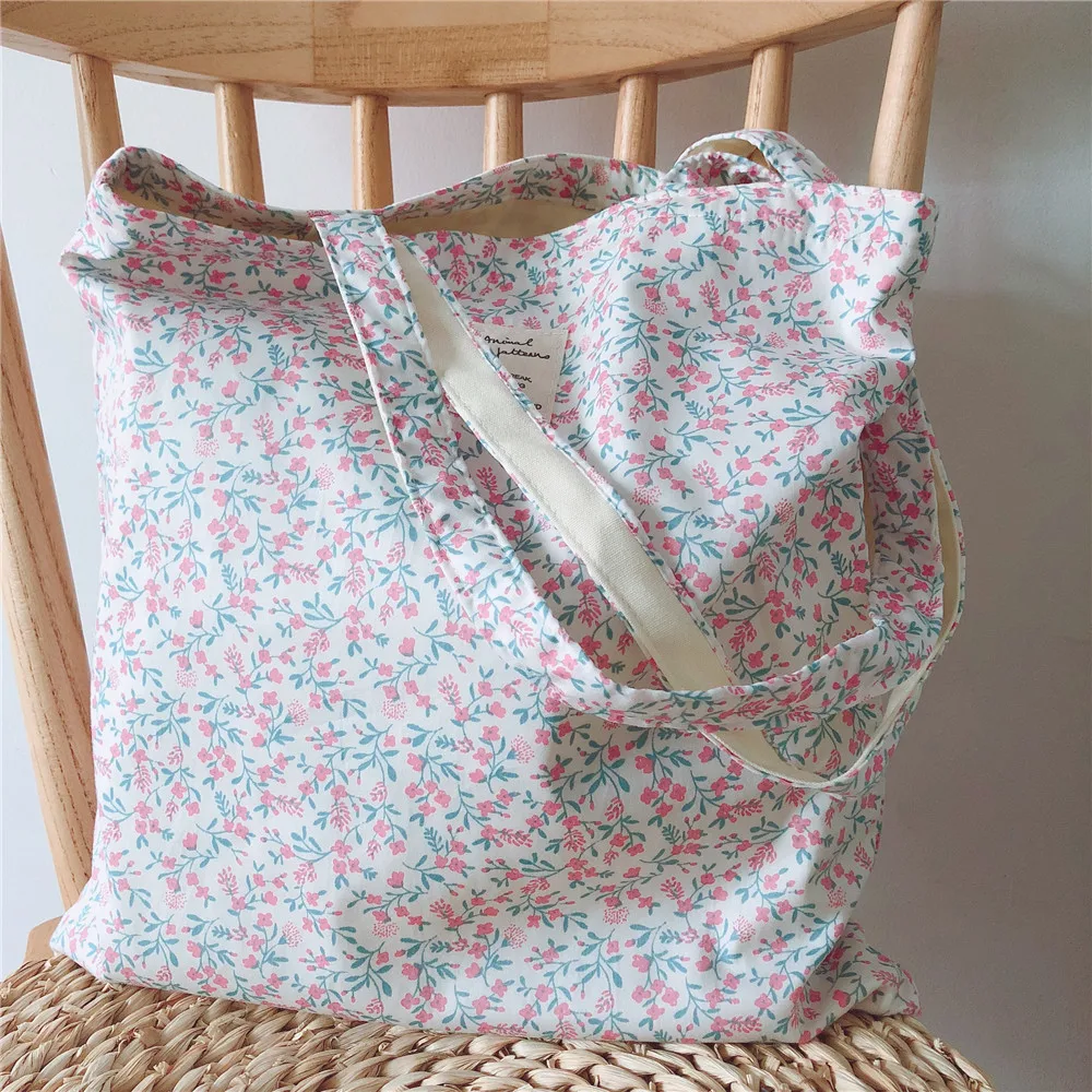 pink floral Женские сумки с цветочным принтом, Холщовая Сумка-тоут, для ежедневного использования, многоразовая хлопковая ткань, Повседневная сумка для покупок, женские сумки через плечо - Цвет: pink floral