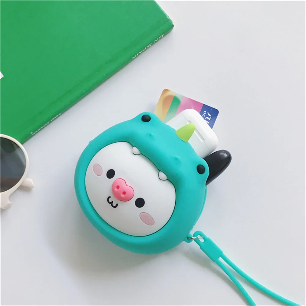 Q UNCLE Cartoon Cute Dinosaur Pig Kids Purse Zipper Silica Gel Kawaii Mini Wallet Chain Coin Purses Waterproof Messenger Bags