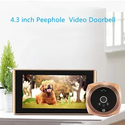 Vídeo visível peephole campainha 4.3 polegada tela visor da porta detecção de movimento de segurança em casa voz & vídeo registro monitor campainha da porta