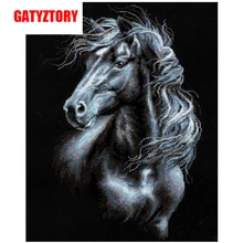 GATYZTORY 5D алмазная живопись Полная площадь DIY домашний декор мозаика Стразы Картина на холсте с логотипом на заказ настенная Черная лошадь в темноте