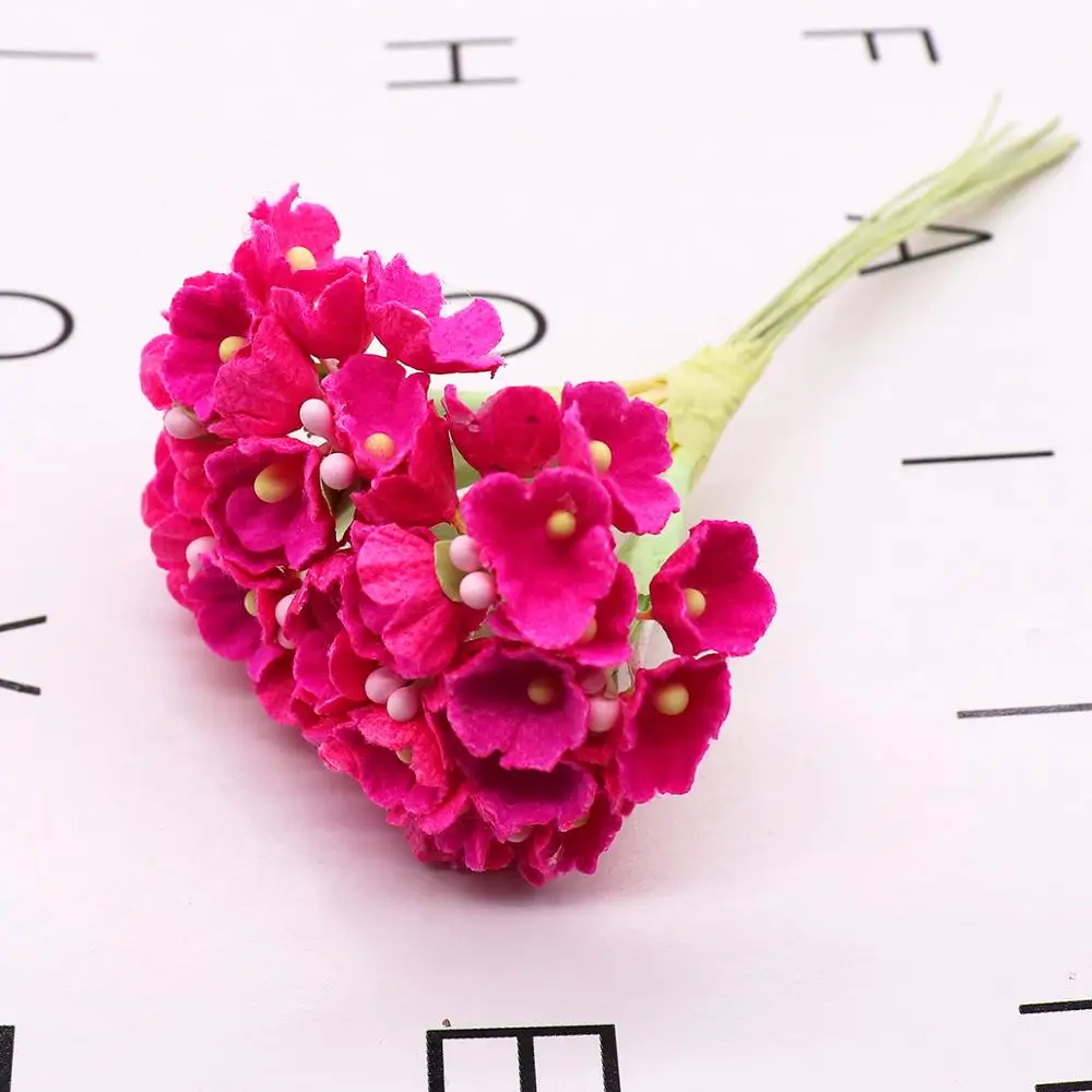 8 шт./40 головок 1 см мини Бумажные цветы розы Букет из искусственных цветов Дешевые Свадебные украшения для скрапбукинга DIY Флорес - Цвет: 7