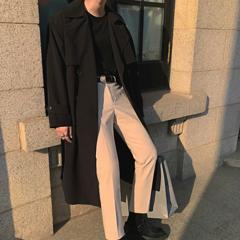 Casual Men Jacket IEFB Men's Wear Autumn Fashion Double Breasted Long Coat Loose Overcoat Trend Handsome Casual Windbreak
