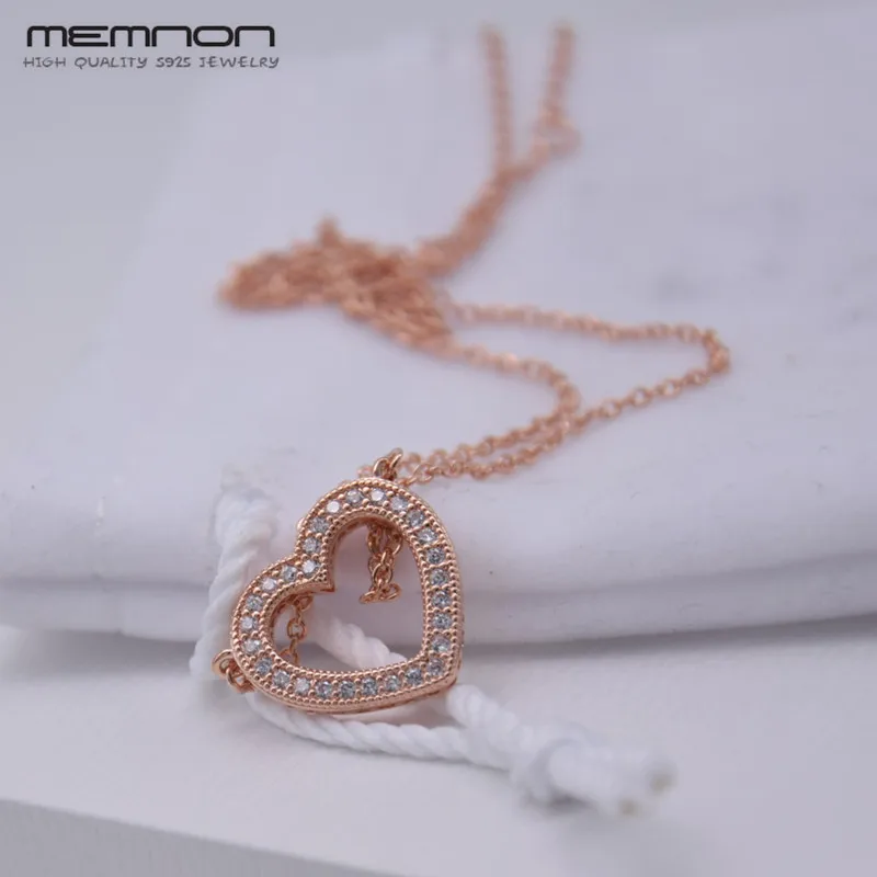 rose plated Memnon, новинка, любящие сердца, ожерелье, Стерлинговое Серебро 925 пробы, ювелирное изделие, подвеска, ожерелья розового цвета для женщин, Серебряное модное ювелирное изделие - Gem Color: rose plated