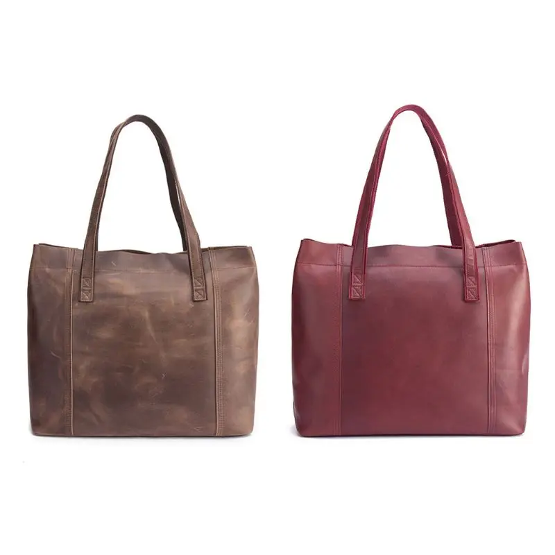 

Retro Women Genuine Leather Horizontal Tote Bag Wild Large Capacity Hand-crackle Vintage Ladies Shoulder Messenger for Shopping
