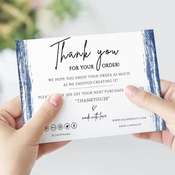 

Custom Text Social Medial Card，Thank You Discount Code Business Blue Insert Card, Personalize Business Name Card