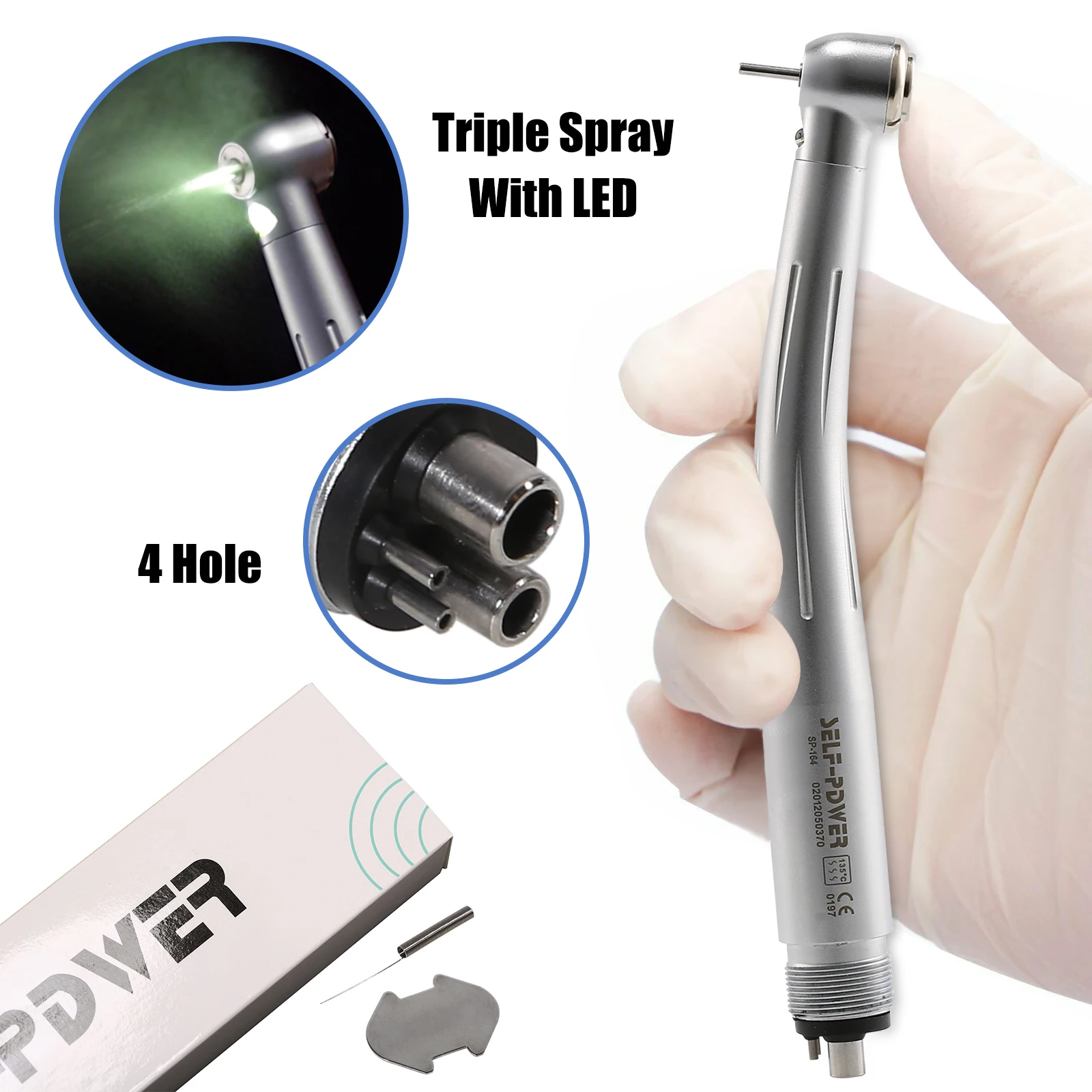

1-10pcs Dental Turbine High Speed Handpiece 4 Hole LED E-generator Large Head Triple Water Spray Spring Push Button Rotor NSK