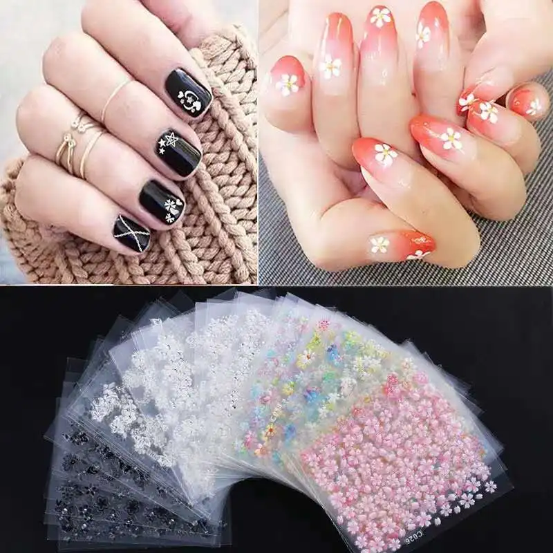 10Pc3DNailArtStickersRandomMixColorFlowersAdhesiveManicure