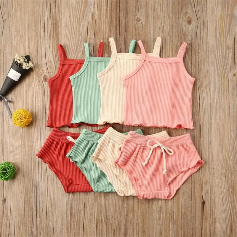 

AA 2PCS Toddler Baby Girl Clothes Ruffle Sleeveless Tops T-shirt+Shorts Outfit Set Summer Casual Clothes