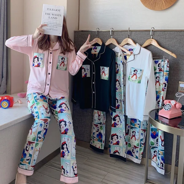 

2020 Korean-style New Products Pajamas Women's Spring Cardigan Long Sleeve Cute Cartoon Animation Snow White Princess Home Wear