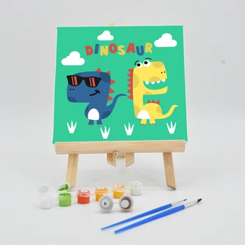 

Canvas Oil Paintings By Numbers 20×20cm Kits For Children Cartoon Dinosaur Pictures DIY Digital Paint Acrylic Arts Kids Coloring