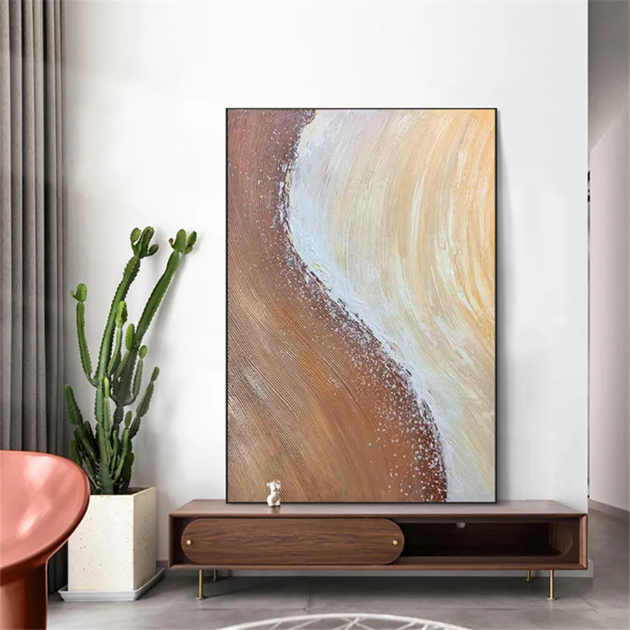 

Professinal Artist Hand Painted River Sea Sandy Beach Modern Art Brown Oil Paintings On Canvas Abstract Retro Wall Mural Picture