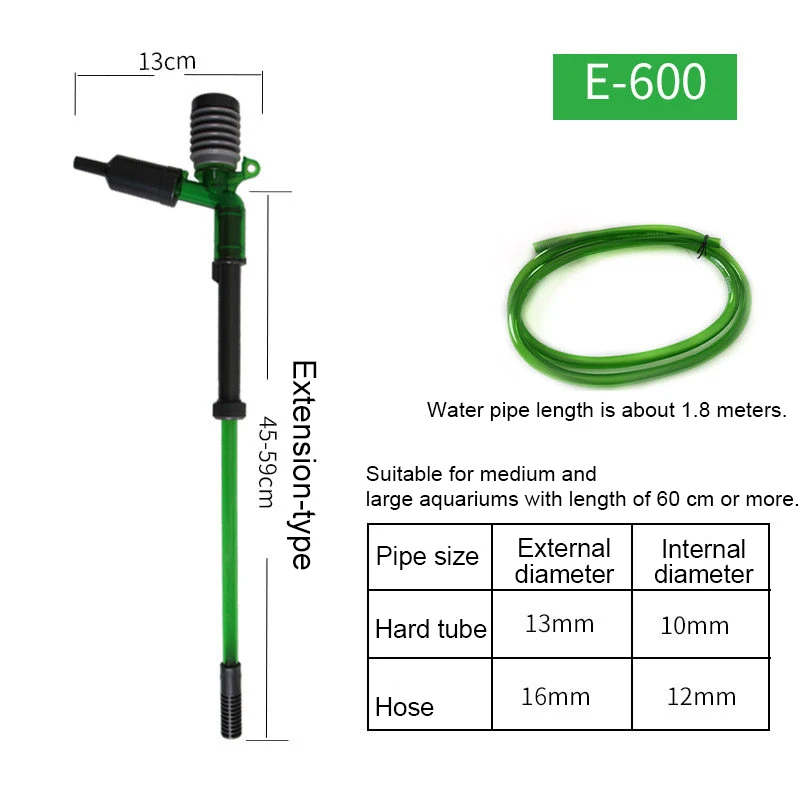 Аквариум высокого качества резервуары смены воды, Ручной Сифон труба насоса, аквариумы чистящие средства, слив рыбы ecrement устройства - Цвет: E-600
