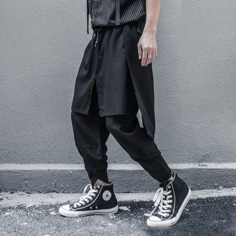 

Is a unique vertical cut off two irregular modelling division baggy pants wide-legged pants loose haroun pants