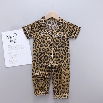 

Baby Pajamas Nightwear Girls Boys Summer Leopard Print Printing Short Sleeve Pajamas Tops Sleep Pants Nightclothes Kid Nightgown