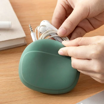 

Portable Data Cable Headphone Storage Bag Simple Mobile Phone Organizing Box Silicone Storage Case Cute Coin Purse
