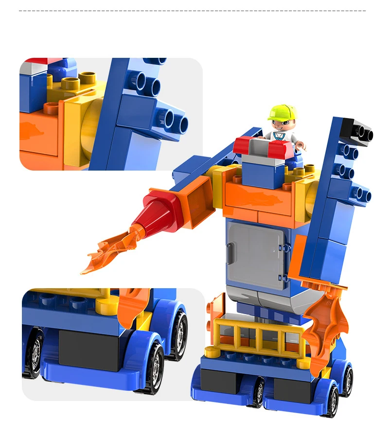 Duplo серии 180 шт. 4в1 модель Робот трансформер грузовик пожарная конструкция автомобиля Кирпичи Строительные блоки игрушки Совместимые городские наборы